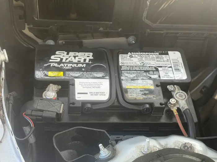 Close-up of a car battery bay