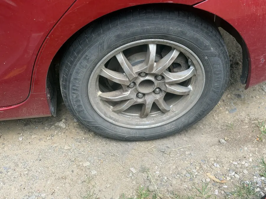 Close-up of a serviced wheel and tire